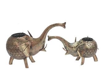Elephant T- Light, Candle Holder, Metal Elephant Statue, Elephant Table Decor, Metal Art Decorative