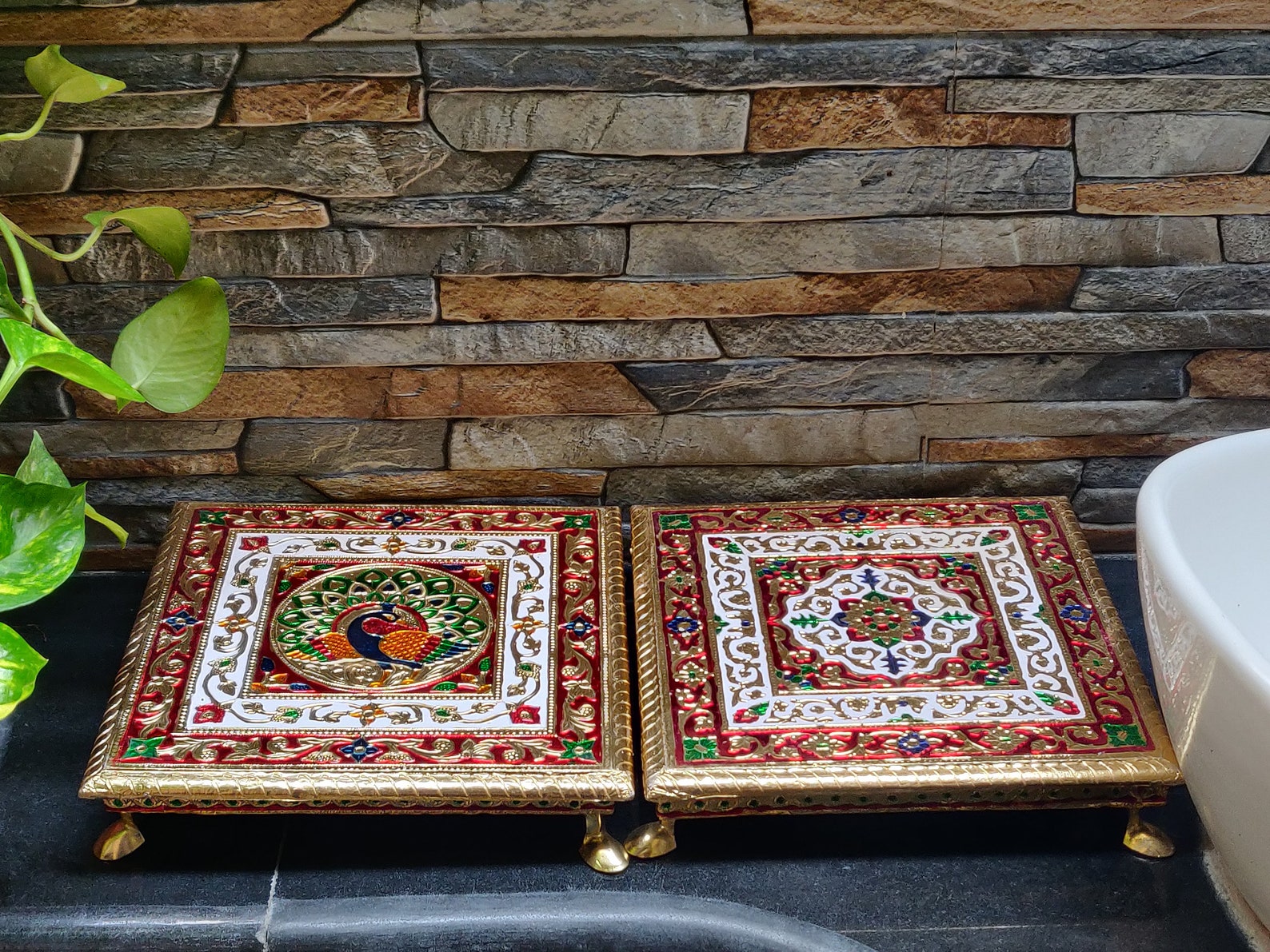 Traditional Minakari Chowki Table 10 Inch for Home Decor Etsy
