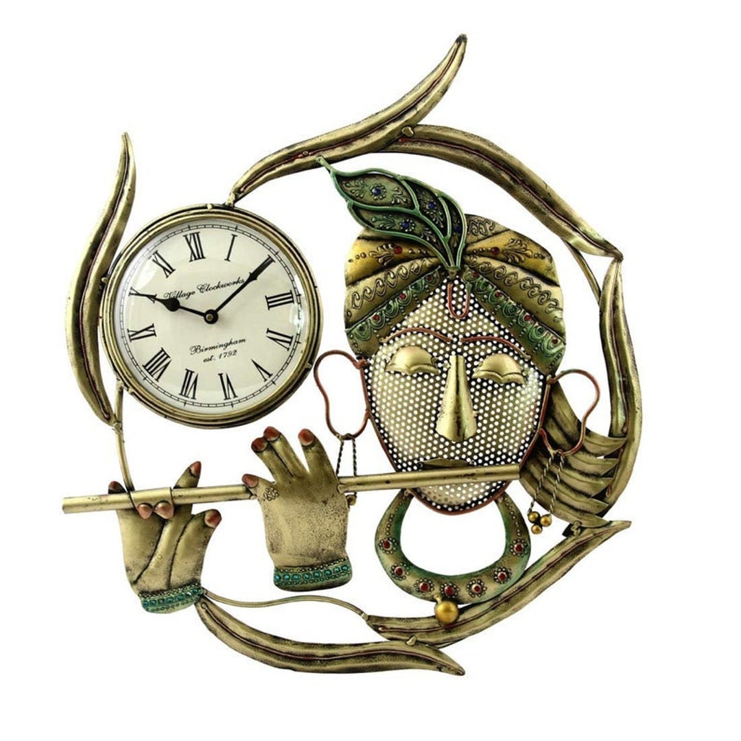 Krishna Wall Art Design Wall Clock Rustic Wall Clock Etsy