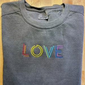 LGBT Pride 'LOVE' custom embroidered crewneck sweatshirt image 1