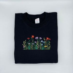 Wildflowers Custom Embroidered Crewneck Sweatshirt, Floral Embroidery, Floral Clothing, Flower Shirt