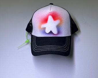Rainbow Groovy Blob Star Airbrushed Trucker Hat