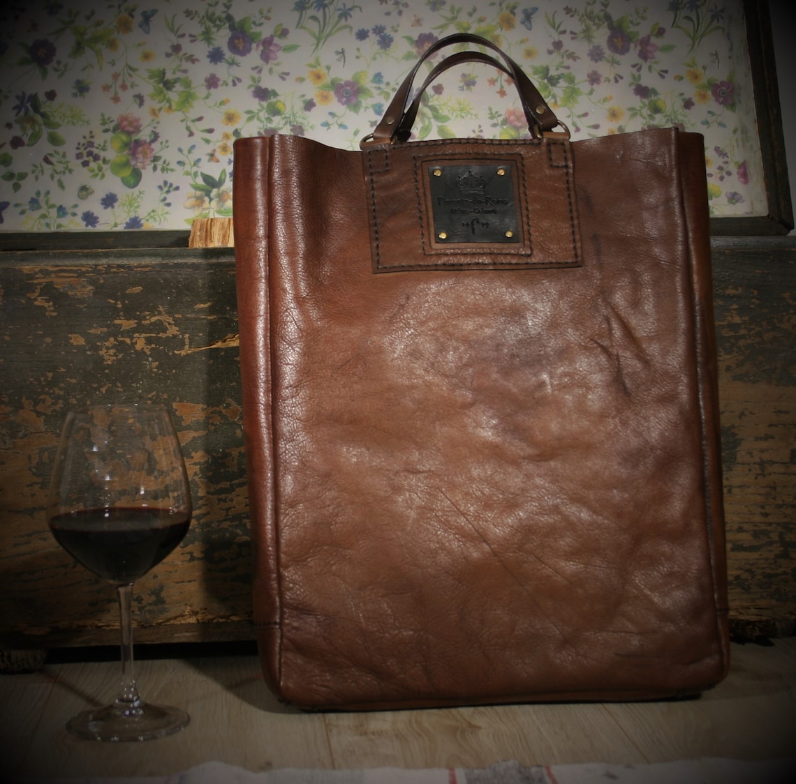 Tote Vintage Leather Bag Worn Look Hand Made Hand Stitched. Etsy