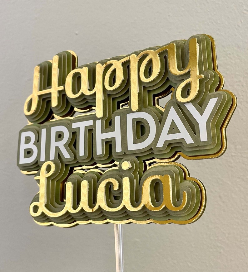 Personalized Happy Birthday Cake Topper Green Cake Topper Etsy