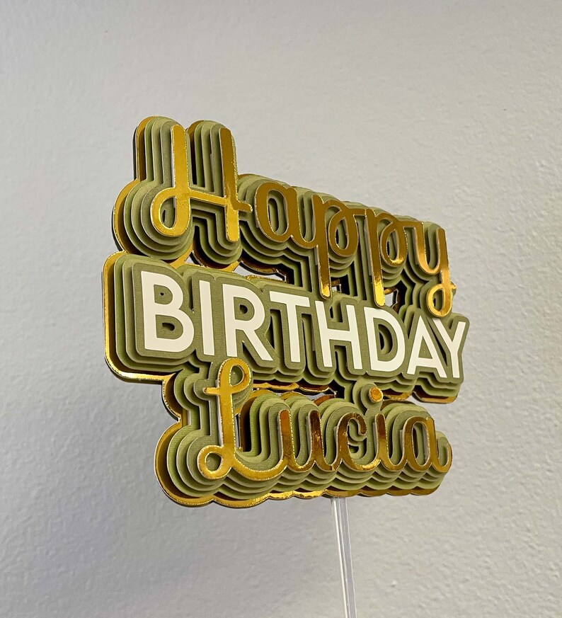 Personalized Happy Birthday Cake Topper Green Cake Topper Etsy