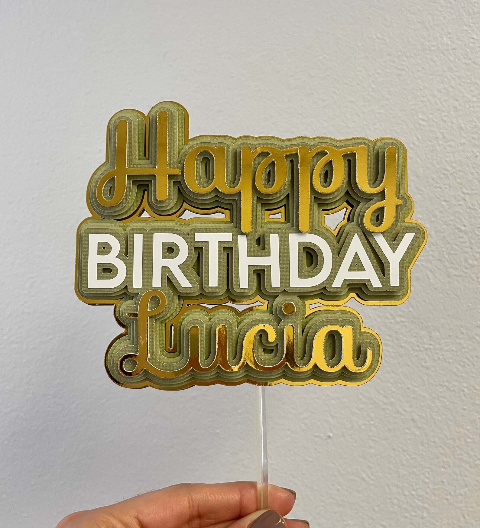 Personalized Happy Birthday Cake Topper Green Cake Topper Etsy