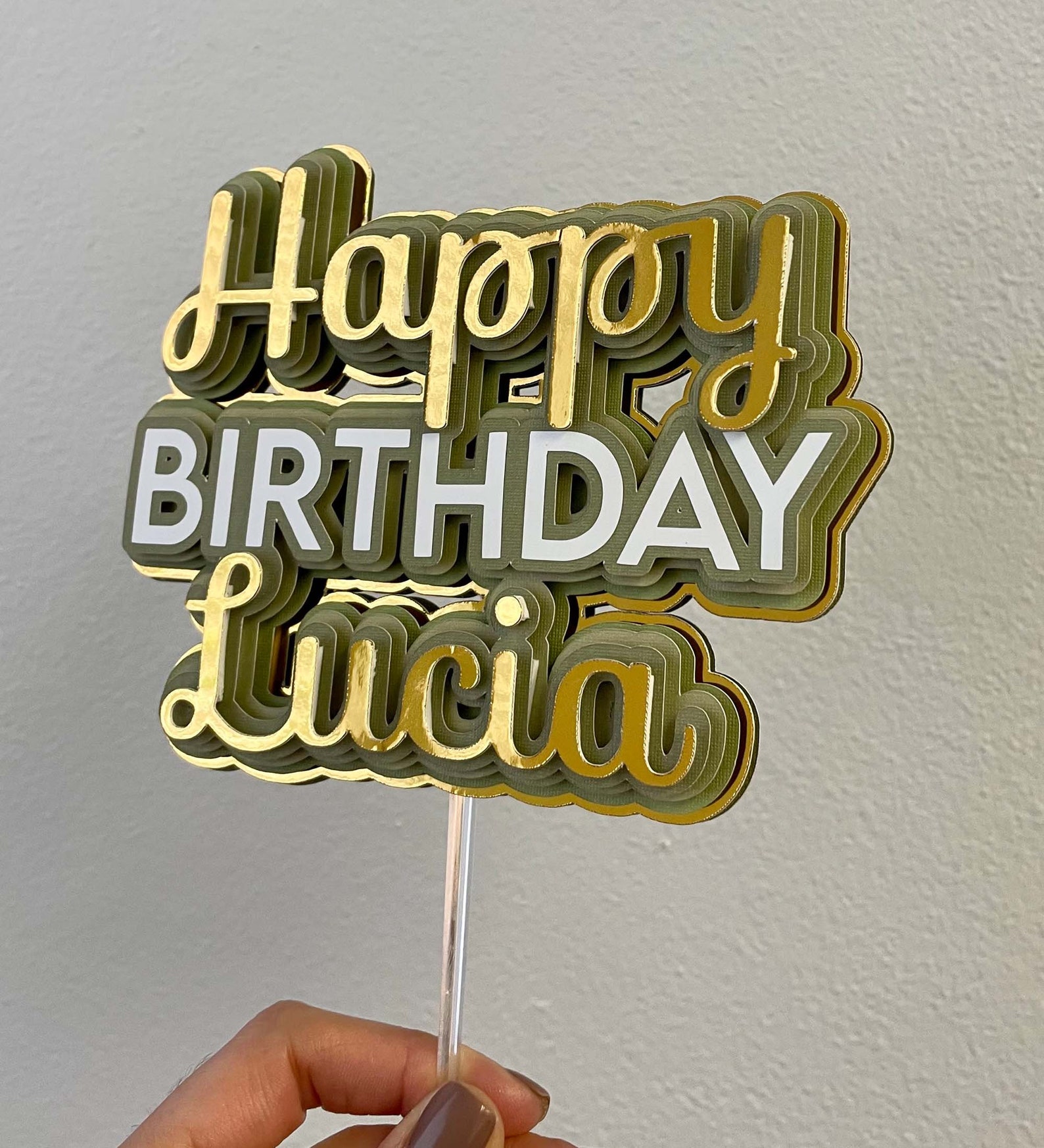 Personalized Happy Birthday Cake Topper Green Cake Topper Etsy