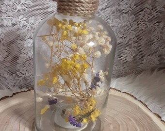 Flasche mit Trockenblumen ‐ Lichterkette - beleuchtet - Trockenblumen - personalisierbar