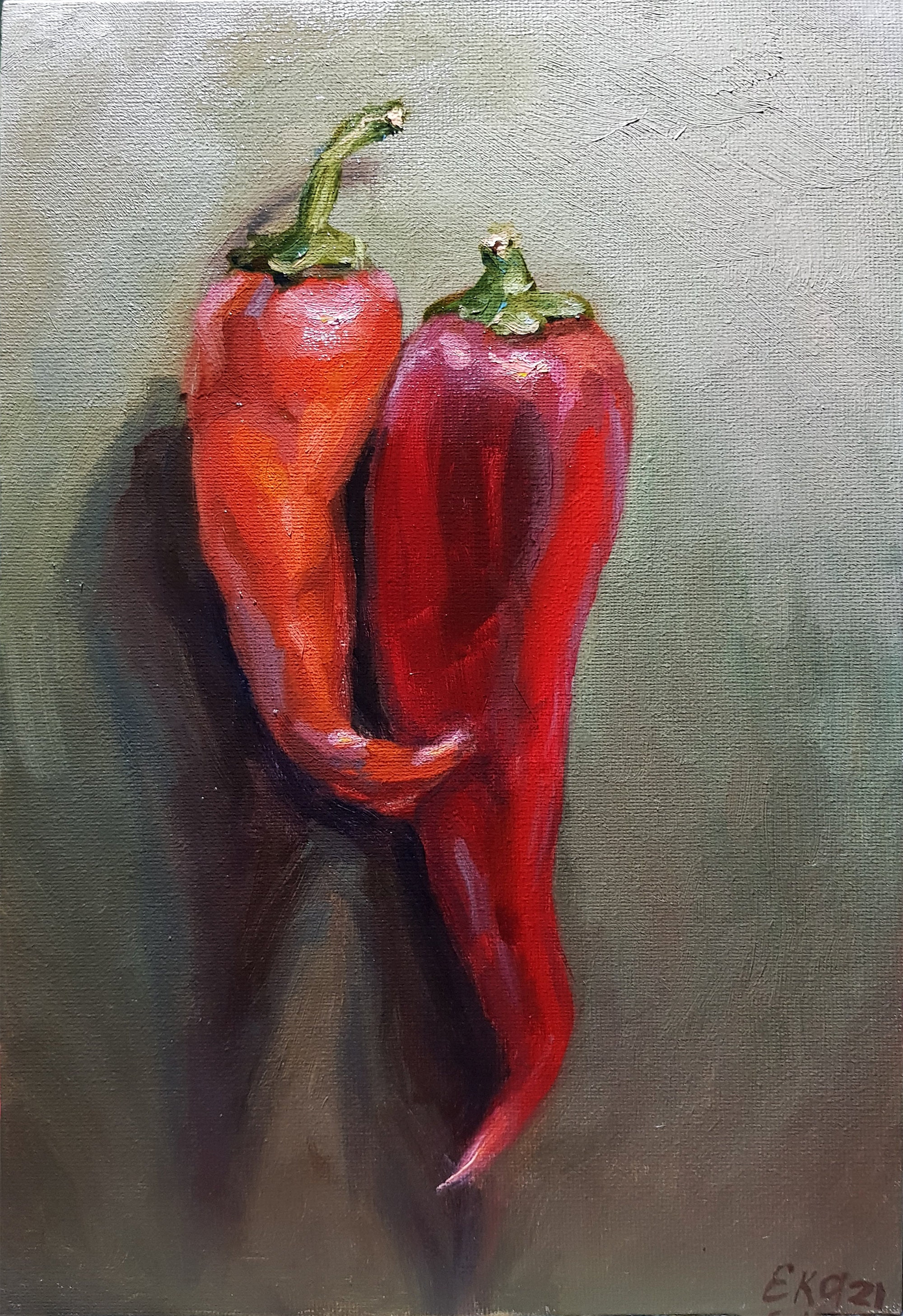 Chili Pepper Painting Red Hot Peppers Original Art Kitchen Art Etsy