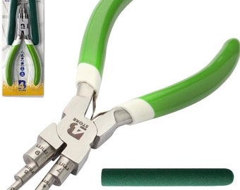 6-in-1 Bail-Making Pliers, Wire Jewelry Making tool, 2mm to 9mm Stepped Looping Pliers with Extra Grip  (White/Light Green)