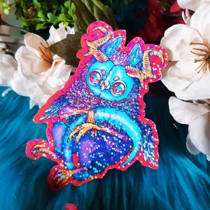 Vinylsticker schattig uilwezen glitters / Handgemaakte stickers / Kleurrijk fantasiemonster