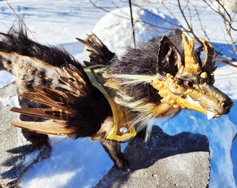 Fantasy Winged Creature / Handmade poseable Doll / Dragon Wolf Bird Chimera Animal / Room Guardian / Faux Fur / Unique Art doll