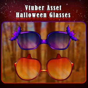 Puede incluir: Dos pares de gafas con temática de Halloween. El par superior es morado con alas de murciélago y lentes de degradado. El par inferior es naranja con forma de calabaza y lentes de degradado.