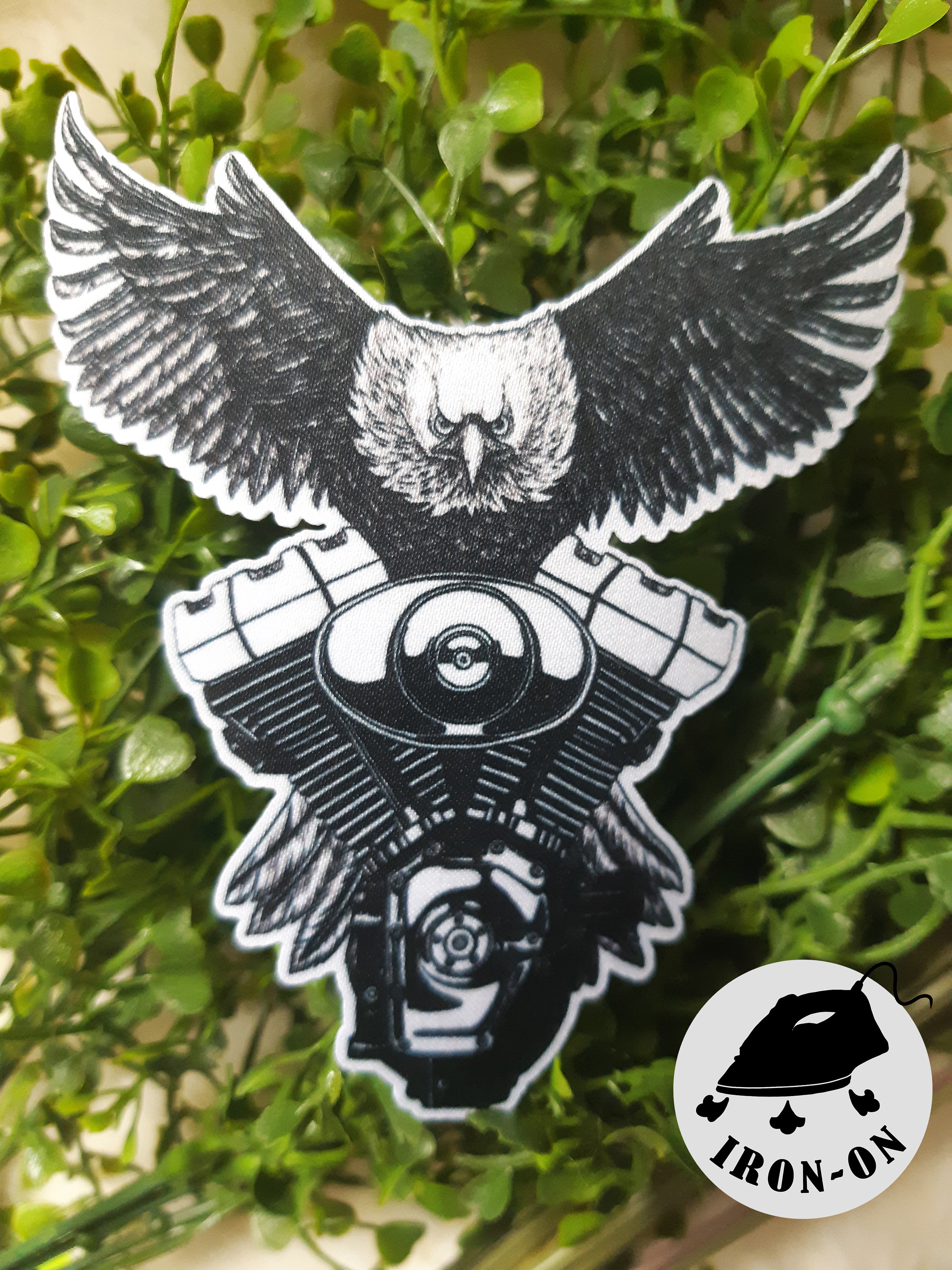 Stylized Eagle With Motor Patch / Iron-on Mini Patch
