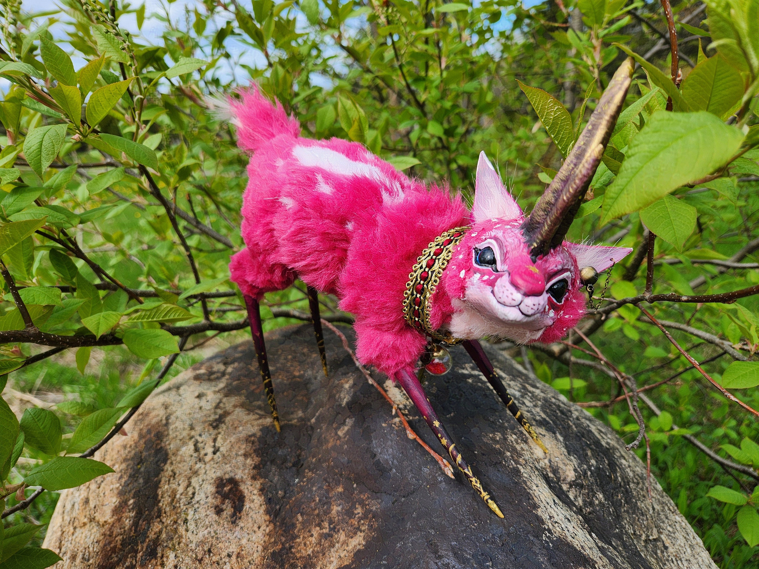 Cute Fantasy Pink Creature / Handmade Poseable Doll / Deer Unicorn