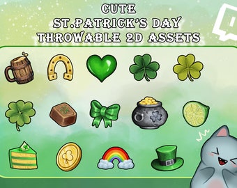 Cute Throwable 2D Assets Pack / St Patrick's Day Stream Bundle / Twitch / Clover / Luck / Hat / cake / Beer / Chocolate / Lucky Theme