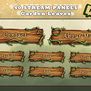 Cozy Twitch Panels / Cottage Twitch Panels / Stream Assets / Garden Leaves Stream Panel Bundle / Magic Vibes / Nature Theme / Wooden sign