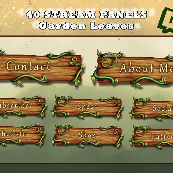 Cozy Twitch Panels / Cottage Twitch Panels / Stream Assets / Garden Leaves Stream Panel Bundle / Magic Vibes / Nature Theme / Wooden sign