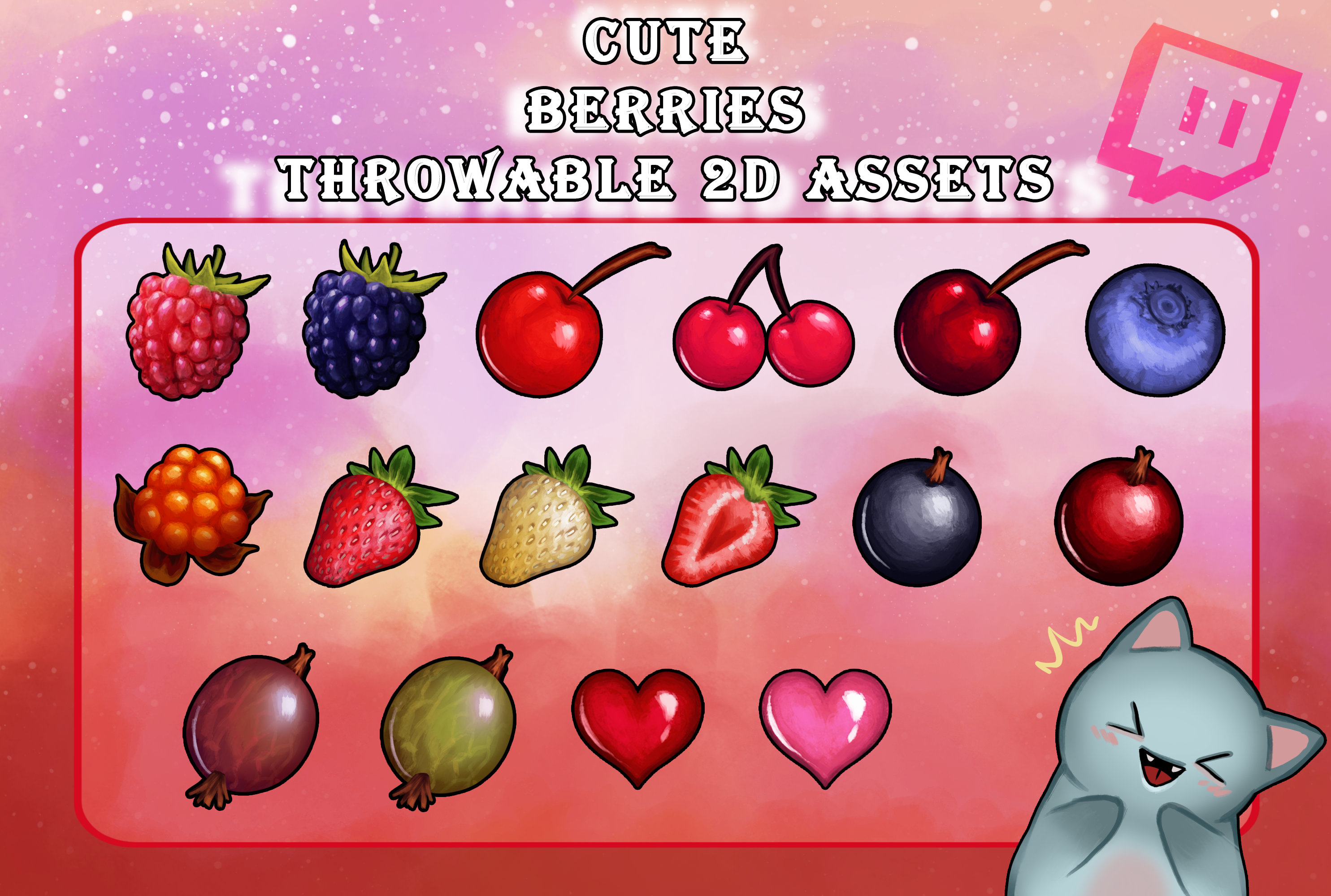 Cute Throwable 2D Assets Pack / Berries Stream Bundle / Twitch / Heart ...