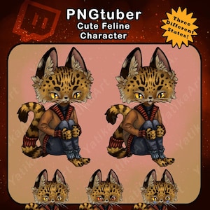 Cute Feline Cat PNGtuber / GIFtuber / Streaming Avatar / Stream Asset / Twitch / Kawaii Cheetah Friend / Fantasy Furry Animal Theme / unique