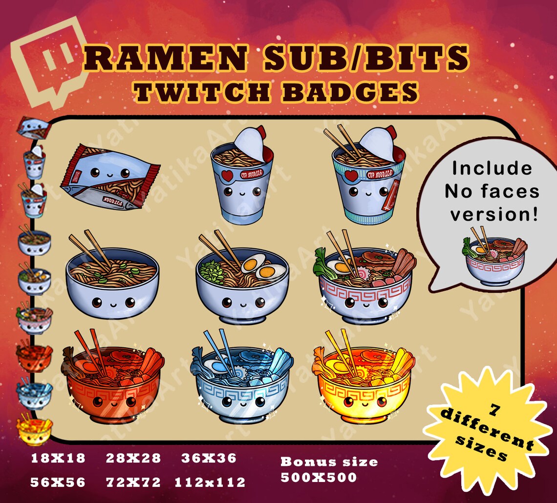 Cute Ramen Stream Badges Pack / Bit Badges / Kawaii Noodle Etsy