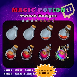 Cute Magic Potion Stream Badges pack / bit badges / Twitch Sub / Emotes / Cute Theme / Magic Vibes / Fantasy assets