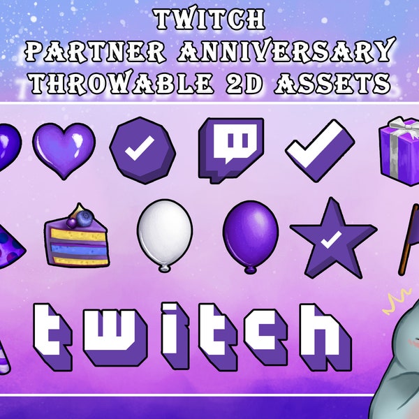 Cute Throwable 2D Assets Pack / Twitch Anniversary Stream Bundle / Partner / Affiliate / Heart / cake / balloon / candle