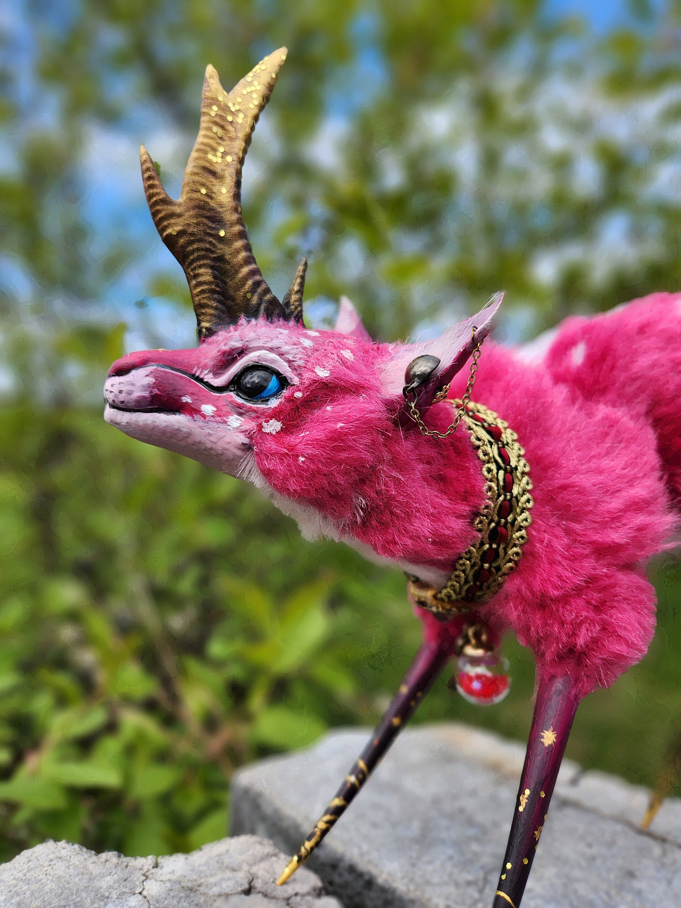 Cute Fantasy Pink Creature / Handmade Poseable Doll / Deer Unicorn