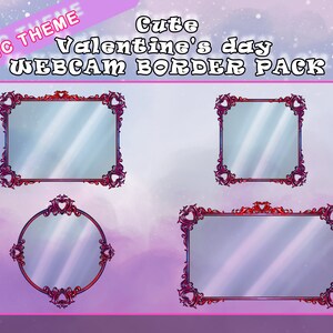 Cute Webcam border Pack / Valentine&#39;s Day Stream overlays Bundle / Twitch / Heart Ornamentation / Magic Vibes / Magical Theme