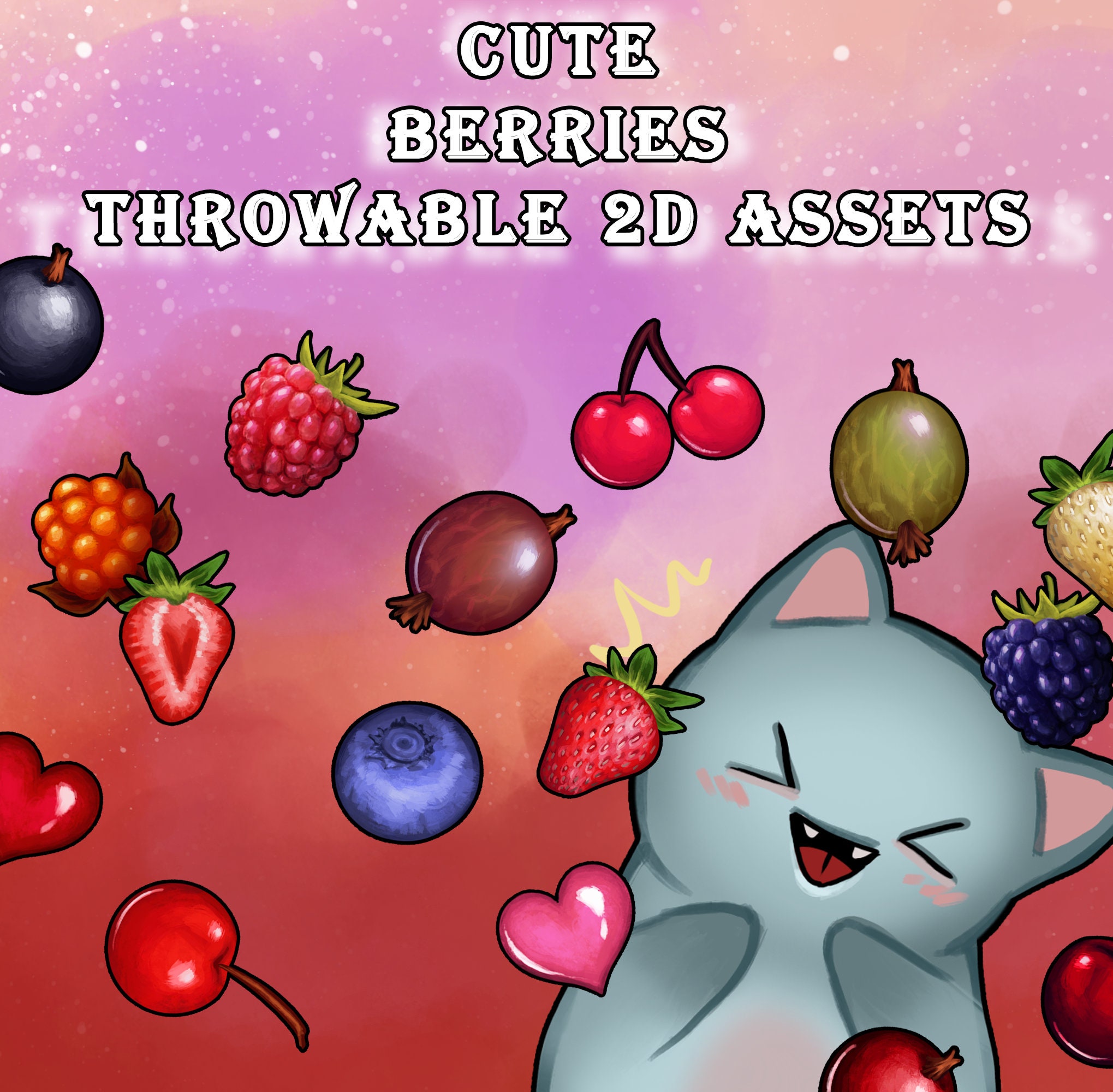 Cute Throwable 2D Assets Pack / Berries Stream Bundle / Twitch / Heart ...