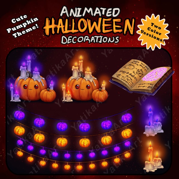 Animated Cute Pumpkin Decorations Pack / Halloween Stream Ornamentation Bundle / Twitch / Cute monster pumpkin / Magic Vibes / Spooky Theme