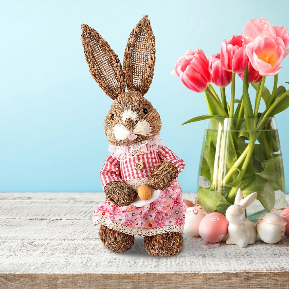 Easter Straw Rabbit Easter Bunny Decor Gift Easter Rabbit Etsy