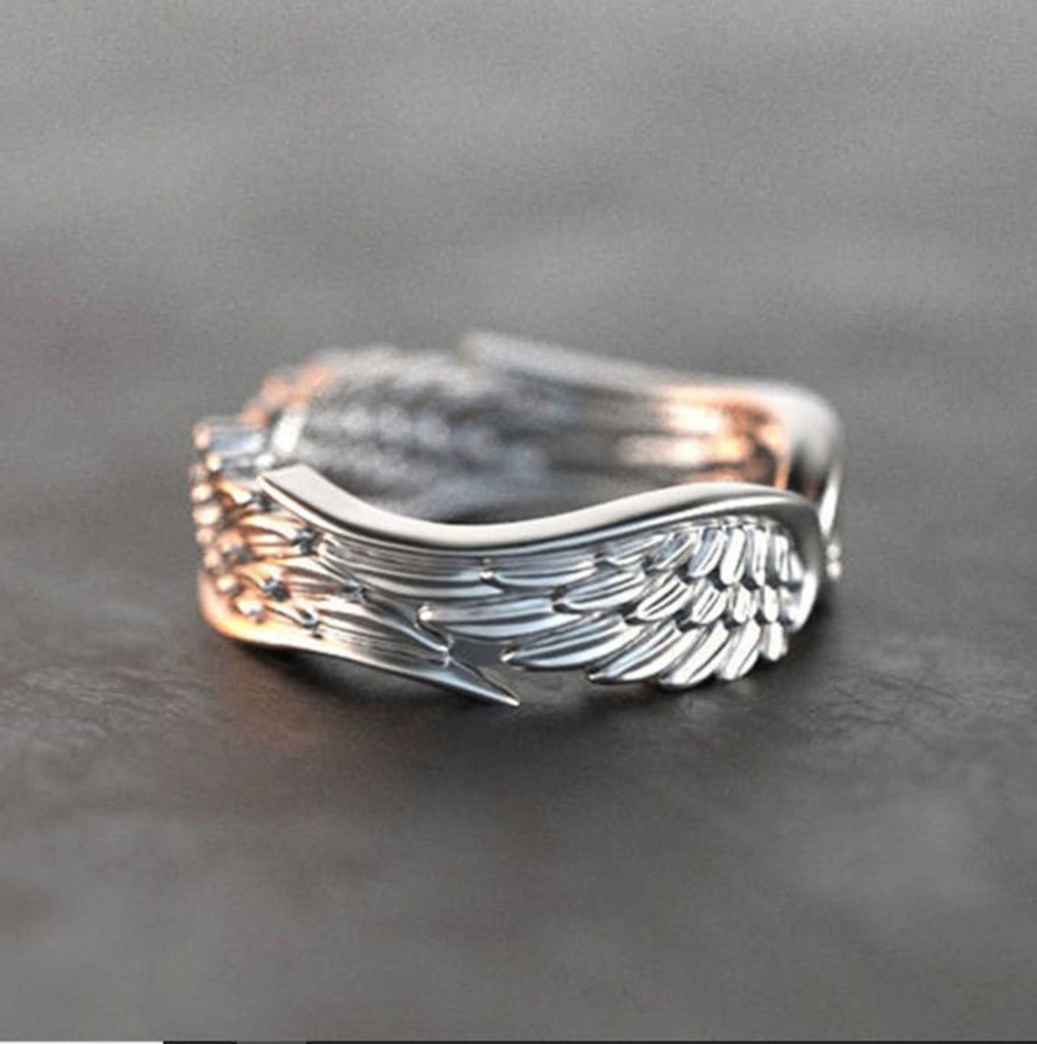 Anillo de alas de ángel plateado / Anillo de alas de ángel Etsy
