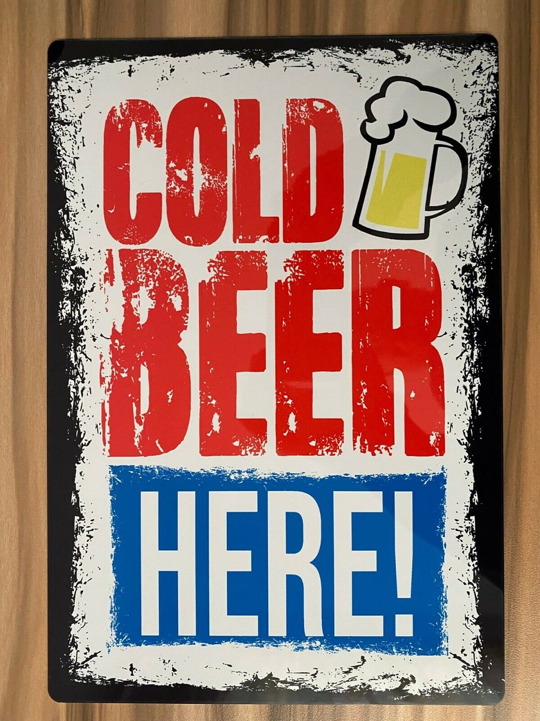 Cold Beer Here Sign Novelty Aluminium Metal Wall Plaque Size A4 Bar