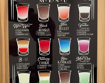 Shots Menu Sign novelty aluminium Metal Wall plaque A4 for Bar home fun & xmas