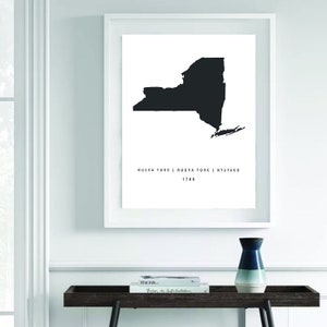 New York State Statehood, Printable wall art typography, Black and white, Printable files, Multi Size, Digital print, Downloadable prints