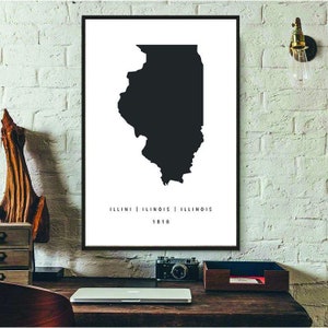 Illinois State Statehood, Printable wall art typography, Black and white, Printable files, Multi Size, Digital print, Downloadable prints