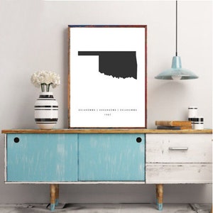 Oklahoma State Statehood, Printable Wall Art Typography, Black & White, Printable Files, Multi Size, Digital Print, Downloadable Print