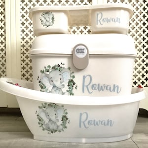 Personalised baby Box, Bath and top tail tray set