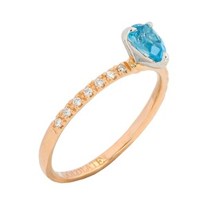 14k Solid Rose Gold Topaz Band Ring, Blue Dainty Topaz Rose Gold Ring, Drop or Pear Cut Topaz Rose Gold Ring, Topaz Wedding Ring