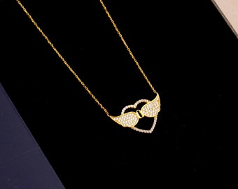 Adjustable Rose Gold 925 Silver Angel Wings Heart Jewelry Symbol Wedding Necklace Minimalist Sterling Silver Women