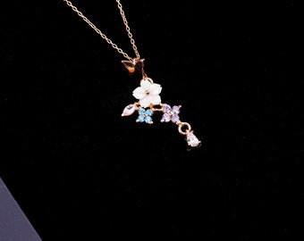 Adjustable Rose Gold 925 Silver Flower Butterfly Jewelry Symbol Wedding Necklace Minimalist Sterling Silver Women Shiny Stones