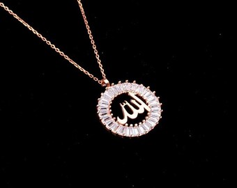 Adjustable Rose Gold 925 Silver Allah Necklace Jewelry Arabic Symbol Wedding Minimalist Sterling Silver Women