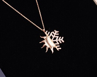 Adjustable Rose Gold 925 Silver Sun Snowflake Jewelry Symbol Wedding Necklace Minimalist Sterling Silver Women