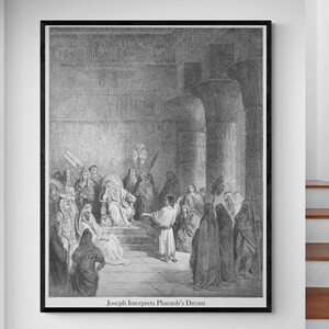 Joseph interpretiert Pharaos Traum Gustave Dore Antikes Christentum Gravur Buch Genesis Bibel Illustration Kunst Poster Druck