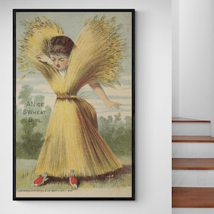 Weizen Mädchen Lustige Anthropomorphe Alte Werbung Handel Karte Küche Restaurant Dekor Vintage Antike Fine Art Poster Druck