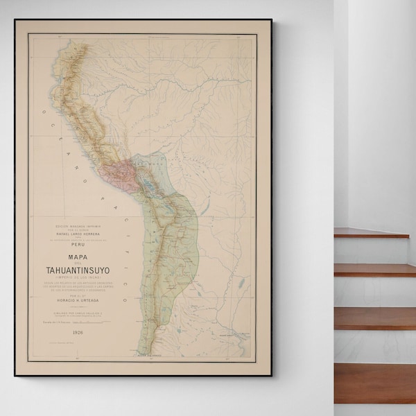 Carte de l'empire Inca Pérou Amérique du Sud Autochtone Indigène Tawantinsuyu Histoire péruvienne Cartographie antique Decor Poster Impression