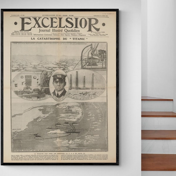 1912 Newspaper Headlining the Sinking of the Titanic Antique Historical Decor World History Art Poster Print