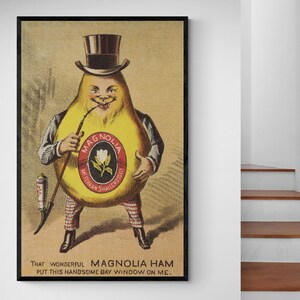 Ham Man Lustige Anthropomorphe Alte Werbung Handel Karte Küche Restaurant Dekor Vintage Antik Fine Art Poster Druck