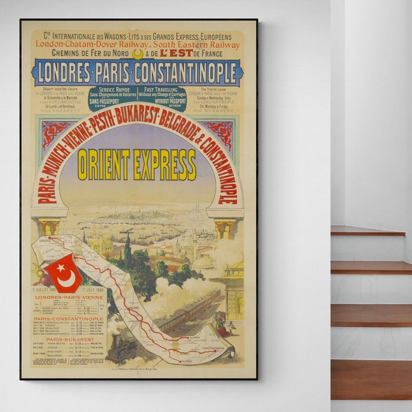 1888 Advertisement for the Orient Express Passenger Train Travel History Decor Antique Art Poster Print